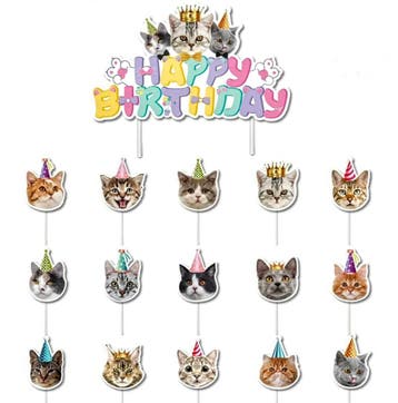 10-delige poezen party set Happy Birthday Cats, Verzenden, Nieuw