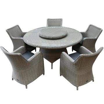Bilbao Riccione dining tuinset 150 cm rond 7-delig grijs, Tuin en Terras, Ophalen of Verzenden, Nieuw, Wicker