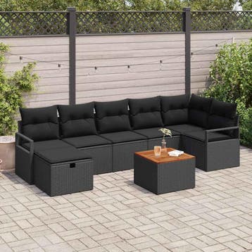 vidaXL Tuinbankenset 8 st Zwart Poly riet, Verzenden, Nieuw, Rotan, 8 zitplaatsen