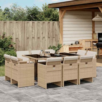 vidaXL 11-delige Tuinset met kussens poly rattan beige, Verzenden, Nieuw, Meer dan 8 zitplaatsen, Tuinset