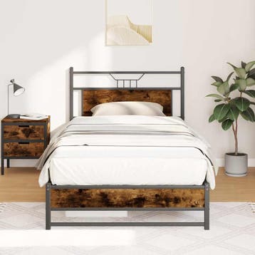 vidaXL Bedframe zonder matras hout gerookt eikenkleurig, 100 cm, Eenpersoons, Bruin, Verzenden