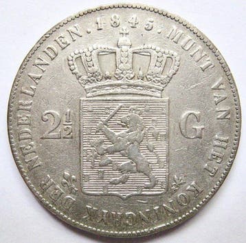 Nederland. Willem II. 2 1/2 Gulden 1845a - variant zonder