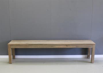 Strak afgewerkte teak bank -  155 cm, Huis en Inrichting, Ophalen of Verzenden, Nieuw