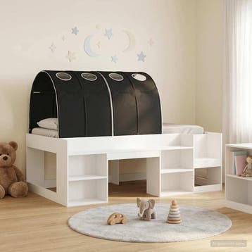 vidaXL Bedframe met tunnel met plank 3 st Wit en zwart, Verzenden, Nieuw, Wit, Hout