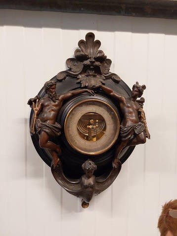Barometer - Metaal, Hout, Glas - Riijk bewerkte barometer, Antiek en Kunst