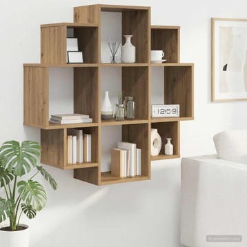 vidaXL Wandplank Artisanaal eiken 90 x 25 x 90 cm Bewerkt, Huis en Inrichting, Woonaccessoires | Wandplanken en Boekenplanken