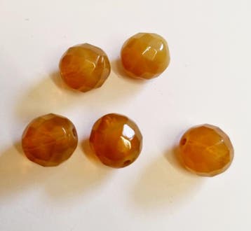 5 x Tsjechische kralen facet kristal  opal effect bruin 12mm, Ophalen of Verzenden, Nieuw, Kraal