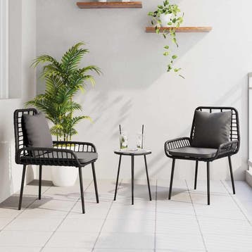 vidaXL Tuin eettafelset 3 st Zwart en Anthraciet poly rattan, Verzenden, Nieuw, 3 zitplaatsen
