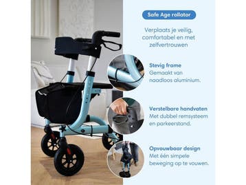 Safe Age® Rollator - Lichtgewicht opvouwbaar - Gevoerde, Verzenden, Nieuw