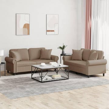 vidaXL 2-delige Loungeset met kussens kunstleer, Verzenden, Nieuw, Leer, Minder dan 150 cm