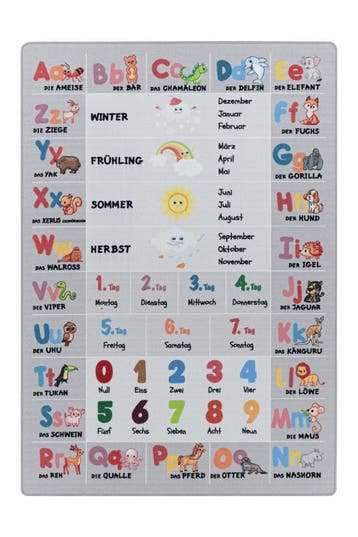 Kindervloerkleed | Play | Alfabet | Grijs | 120x170 cm, Huis en Inrichting, Verzenden, Nieuw