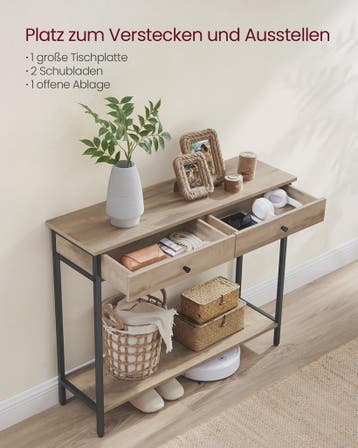 VASAGLE Console Tafel met 2 Lades en Open Plank - Stijlvolle, Huis en Inrichting, Verzenden, Nieuw