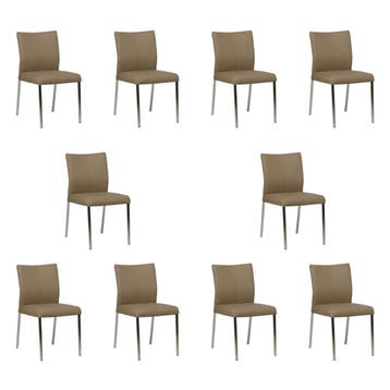 Set van 10 Leren eetkamerstoelen Basic - Toledo Mocca, Huis en Inrichting, Stoelen, Ophalen of Verzenden, Nieuw, Leer