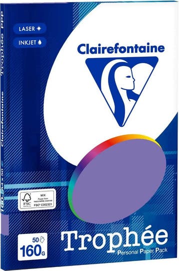 Paars A4 papier 160 gram 50 vel Clairefontaine Trophée, Computers en Software, Verzenden, Nieuw, Clairefontaine