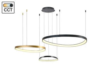 Veiling - Hanglamp Zwart en Goud Trio Ring 160W LED CCT 3 Kl, Nieuw