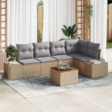 vidaXL Tuinbankenset 6 st Beige en Licht Grijs poly rattan, Verzenden, Nieuw, Rotan, 6 zitplaatsen