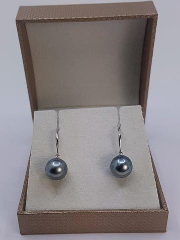Zonder minimumprijs - Oorbellen Zilver - 9×10 mm Tahitiaanse, Nieuw