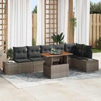 vidaXL Tuin Sofa Set met opslag 7 pcs Grijs Poly riet, Verzenden, Nieuw, Rotan, 7 zitplaatsen