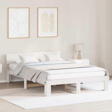 vidaXL Bedframe met hoofdeinde Wit 150 x 200 cm Massief, Verzenden, Nieuw, Wit, Hout