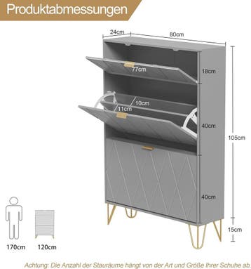 Schoenenkast - Schoenenrek - 80x24x120 cm - Grijs - UEV, Verzenden, Zo goed als nieuw