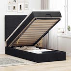 vidaXL Bed met matras 90x200 cm stof zwart, Huis en Inrichting, Slaapkamer | Bedden, 90 cm, Eenpersoons, Verzenden, Zwart
