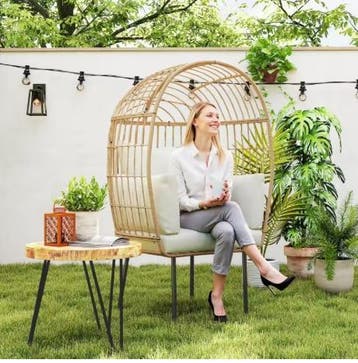 Grote Rotan Loungefauteuil – Eivormig en Weerbestendig, Verzenden, Nieuw