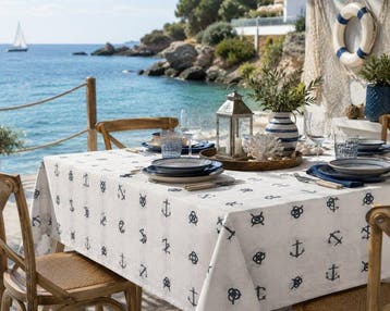 Elegante tafellaken voor grote tafels. Maritiem patroon -, Antiek en Kunst
