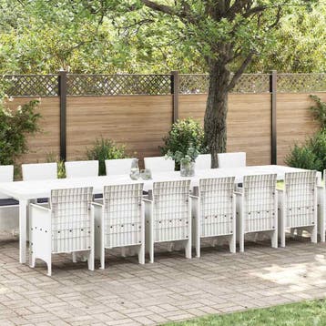 vidaXL Tuin Eettafelset met kussens 15 st Wit PP, Verzenden, Nieuw, 5 zitplaatsen