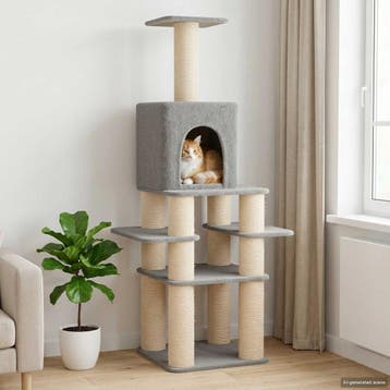 vidaXL Kattenboom met sisal krabpalen Lichtgrijs 180 cm, Dieren en Toebehoren, Verzenden, Nieuw