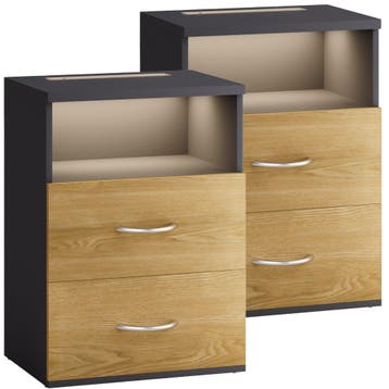 Nachtkastje Jamie Set van 2 Hout/Grijs 55x40x28cm, Huis en Inrichting, Slaapkamer | Bedden, Verzenden, Nieuw
