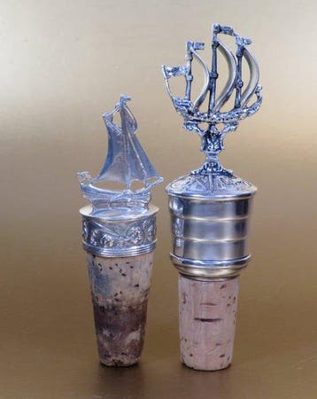 Kurk scheepje flessenstopper - Miniatuur figuur - .835, Antiek en Kunst
