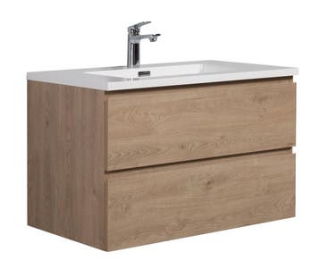Badkamermeubel Set Angela 80cm Kastanje Eiken Badmeubel, Verzenden, Nieuw, Wastafelkast