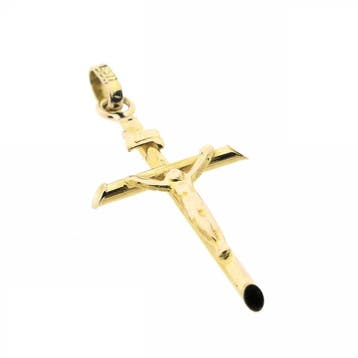 Gouden hanger van een kruis met corpus; INRI, Ophalen of Verzenden, Gebruikt, Goud, Overige merken