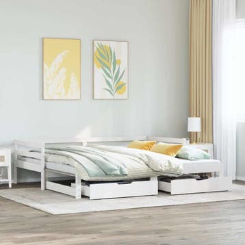 vidaXL Slaapbank met onderschuifbed/lades zonder matras, 90 cm, Eenpersoons, Verzenden, Wit