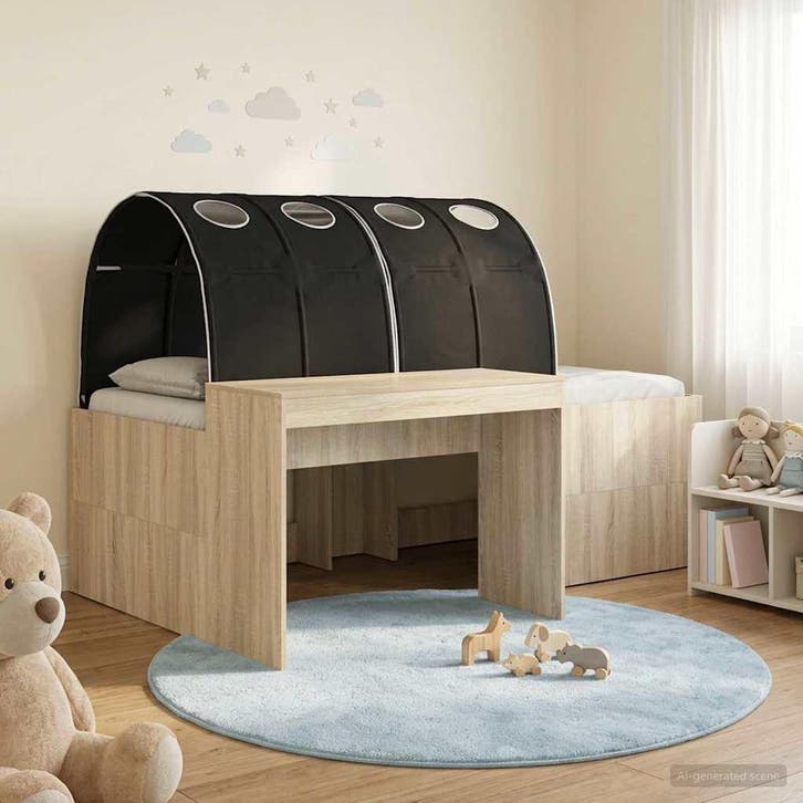 vidaXL Bed met Tunnel 3 st Artisian Eik en Zwart Bewerkt, Huis en Inrichting, Slaapkamer | Bedden, Bruin, Nieuw, Hout, Verzenden