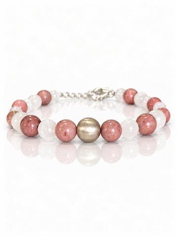 rhodoniet en Rozenkwarts - Armband van 925 sterlingzilver -