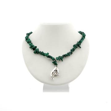 Malachiet kralen collier met zilveren hanger en sluiting, Gebruikt, Overige kleuren, Ophalen of Verzenden, Met edelsteen