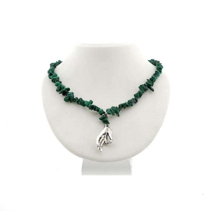 Malachiet kralen collier met zilveren hanger en sluiting, Sieraden, Tassen en Uiterlijk, Kettingen, Zilver, Gebruikt, Met edelsteen