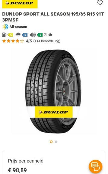 195/65r15 91T Dunlop Sport All Seasons Nieuwe Banden, Ophalen, 15 inch, Nieuw, All Season