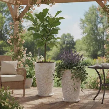 Set van 2 Elegante Hoge Bloempotten met Steenlook - 53 cm -, Tuin en Terras, Bloempotten, Verzenden, Nieuw