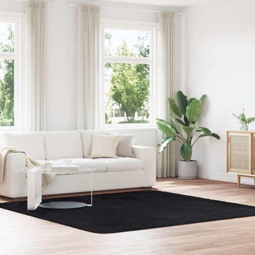 vidaXL Hoogpolig vloerkleed NAVARRA 240x240 cm polyester, Verzenden, Nieuw, Zwart