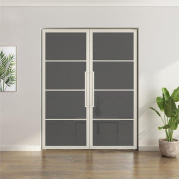 Dubbele stalen taatsdeur - 4 Vlaks - Wit - Rook glas, Minder dan 80 cm, Overige typen, Nieuw, Metaal