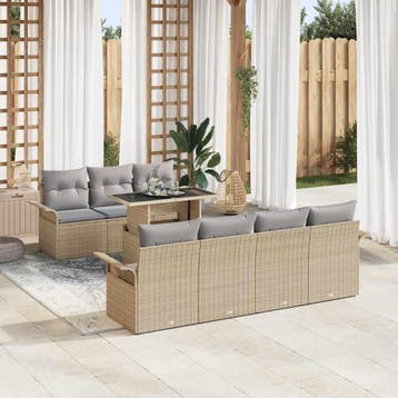 vidaXL Tuin Sofa Set 8 st Beige [Synthetisch]: Poly Rattan, Verzenden, Nieuw, 8 zitplaatsen
