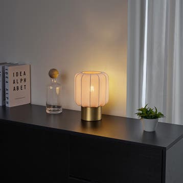 Japandi tafellamp goud met beige kap - Pluni, Verzenden, Nieuw