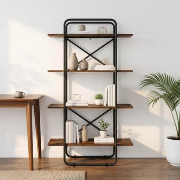 vidaXL Boekenrek 4-laags 80 x 35 x 140 cm PB Gerookt eiken, Verzenden, 100 tot 150 cm, Nieuw, 50 tot 100 cm