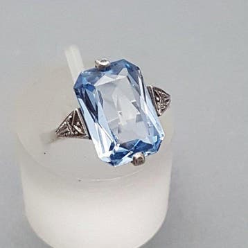 Zilver, Art Deco Blauwe Spinel(Getest) - Ring