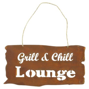 Decoratie bordje roest Grill & Chill Lounge 32 x 16 cm, Tuin en Terras, Verzenden, Nieuw