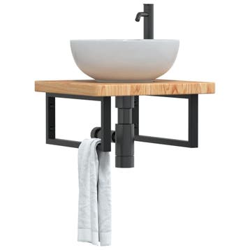 vidaXL Badkamer wandschap staal en massief eikenhout, Verzenden, Nieuw