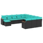 vidaXL 12-delige tuinbankset met kussens van zwart polyrotan, Verzenden, Nieuw