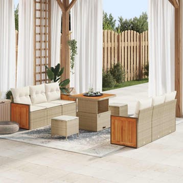 vidaXL Tuinbankenset 9 st 8-Aantal zitplaatsen Beige en, Verzenden, Nieuw, Rotan, Meer dan 8 zitplaatsen